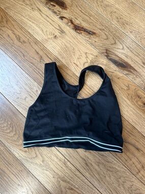 aerie Black Sports Bra with Mint and Light Blue Stripe Trim